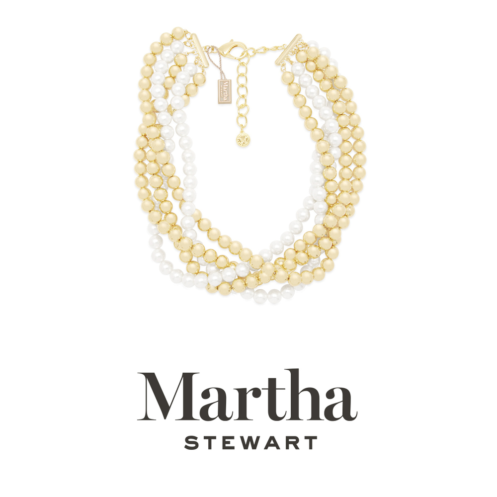 Martha Stewart Five Strand Pearl and Gold Ball Twisted Necklace In Gold